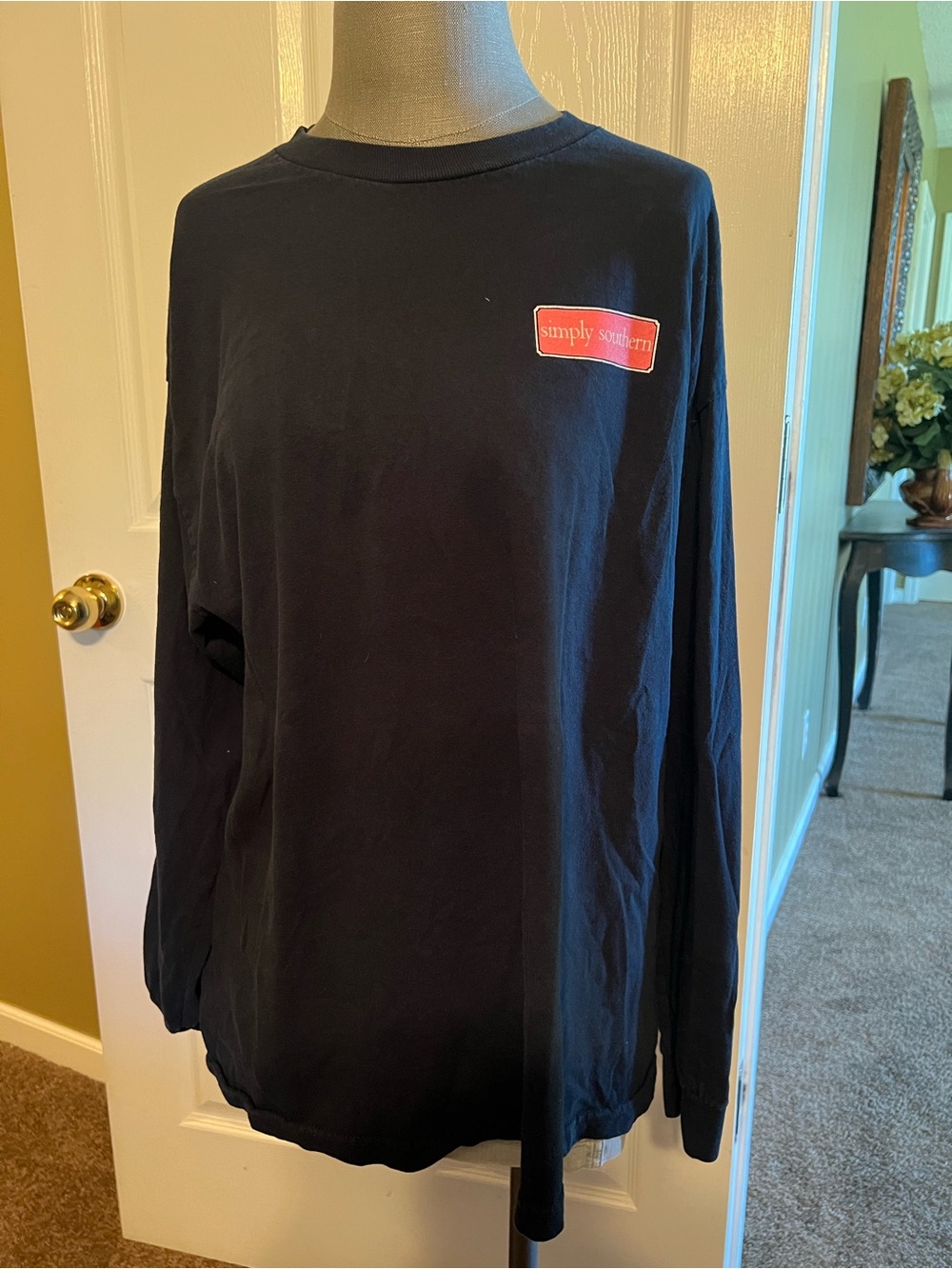 Simply Southern Black Long-Sleeve Tee with Red Logo Patch